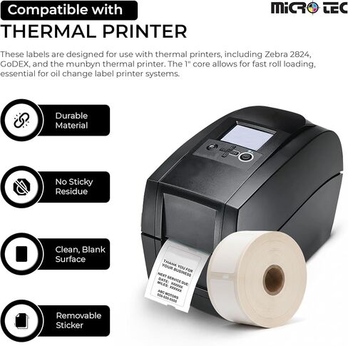 MICRO TEC Static Cling Oil Change Stickers 1.4" x 2.15" – Glossy Windshield Service Reminder Labels – Ribbon Print Compatible with Zebra TLP-2824 Plus & GODEX RT-200i – 400 Labels/Roll (Roll of 1) in Saudi Arabia