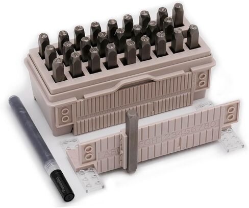 Make Your Letters Align More Neatly – 6mm Metal Alphabet Stamp Set (27 PCS, A–Z & “&") with Patented Alignment Guide, Positioning Blocks & Marker – Steel Punch Kit for Metal, Leather & Wood in Saudi Arabia