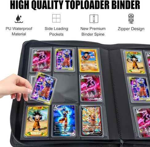 حافظة Toploader لبطاقات Dragon Ball، تحمل 288 بطاقة تحميل علوية، جيوب مزدوجة الجوانب بدون حلقة بـ 9 جيوب لبطاقات Dragon Ball، تخزين بطاقات محمل علوي مقاوم للماء لبطاقات الرسوم المتحركة in Kuwait