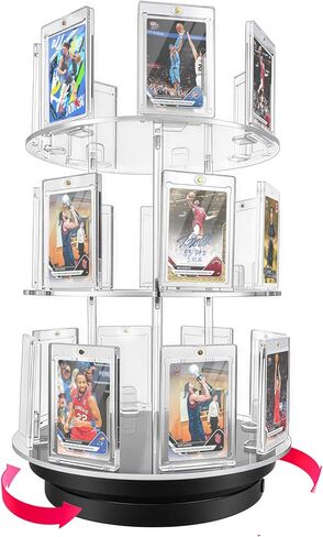 Trading Card Display, 3 Tier Acrylic Card Holder for Graded, Sports and TCG Cards,360° Automatic Rotating Trading Card Display Stand with Card Supporters, for Football Basketball Hockey Trading Card in Saudi Arabia