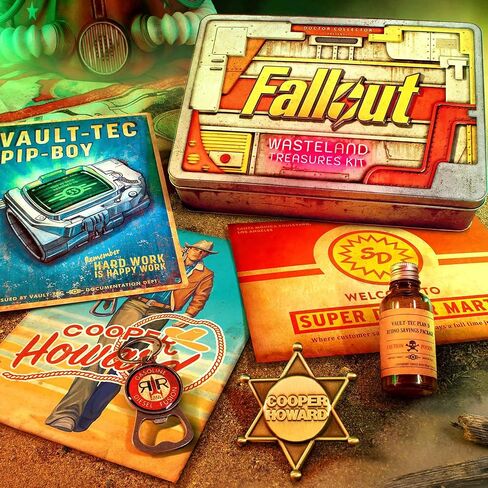جامع الطبيب: Fallout - مجموعة كنوز الأراضي القاحلة - صندوق قصدير ممتاز قابل للتجميع، عناصر مجموعة الغول، قطع أثرية، تذكارات عرض مرخصة in Kuwait