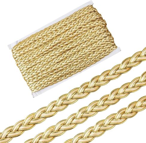 20 Yards Metallic Braid Trim 1/2 inch Wide Gold Wheat Shape Lace Trim Polyester Braided Lace Ribbons for Costume DIY Sewing Craft Curtain Accessories (Gold) in Kuwait