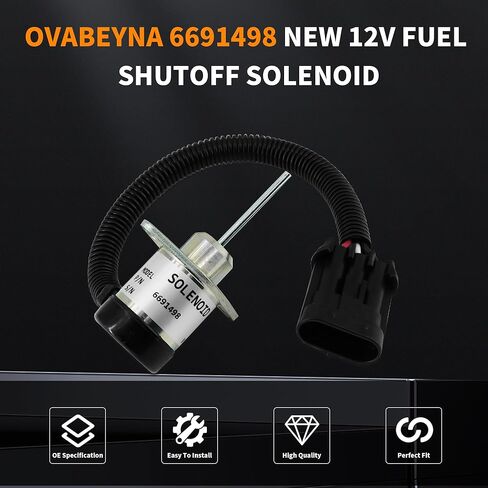 6691498 12V Fuel ShutOff Solenoid Compatible with Bobcat Skid Steer 425 428 430 435 325 328 329 Bobcat Excavator S205 S510 S530 S130 S150 S160 S175 Replace 1503ES-12A5UC4S 6691313 1G925-60011 in Kuwait