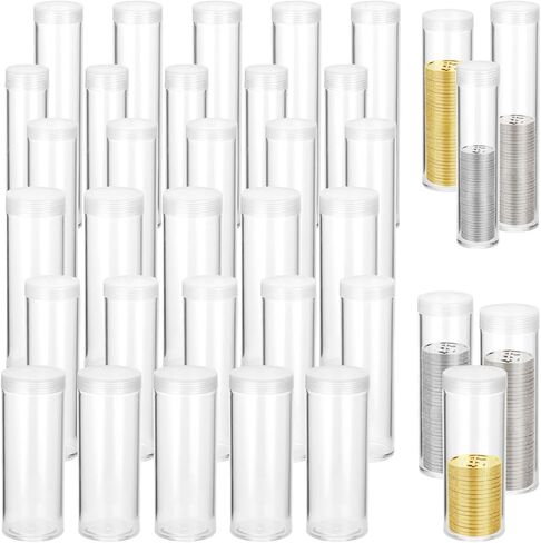 36 PCS Plastic Coin Tubes, Clear Coin Storage Tubes with Screw On Lids, 6 Sizes Dustproof Round Coin Holder Container Set for Penny, Nickel, Dime, Quarter, Half Dollar & Dollar Coin Collection in Kuwait