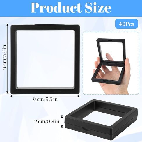 40 Pack Black 3D Floating Frame Display Holder Stands, 2.8 x 2.8 x 0.8 Inches Coin Display Stands 3D Floating Jewelry Frame for Shells Gems Rock Coin in Kuwait