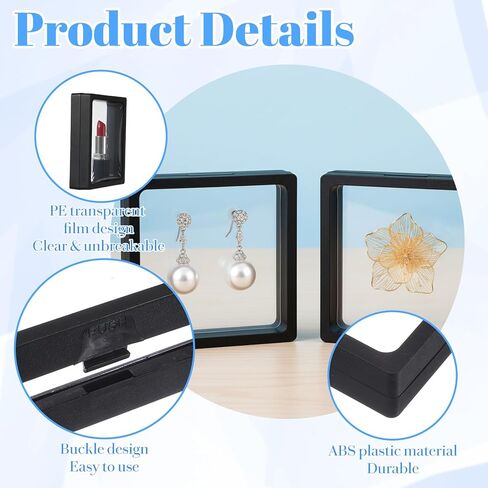40 Pack Black 3D Floating Frame Display Holder Stands, 2.8 x 2.8 x 0.8 Inches Coin Display Stands 3D Floating Jewelry Frame for Shells Gems Rock Coin in Kuwait
