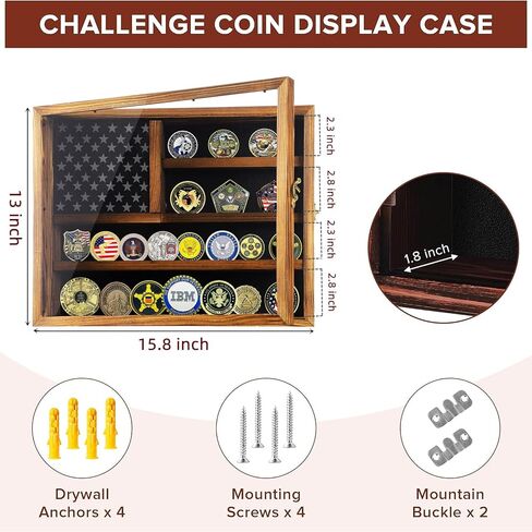 حافظة عرض العملات المعدنية من Challenge، خزانة حامل العملات المعدنية العسكرية قابلة للقفل مع لوحة نجمة قابلة للإزالة وباب أكريليك UHD مضاد للغبار، حامل حامل تجميع العملات المعدنية على الحائط من الخشب الصلب، علبة عرض Shadowbox in Kuwait
