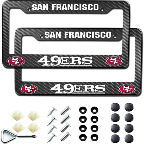 2Pack Carbon Fiber License Plate Frames for 49ers, Black Aluminum Front & Rear Car Tag Holder Cover, Heavy Duty License Plate Bracket Car Accessories in Saudi Arabia