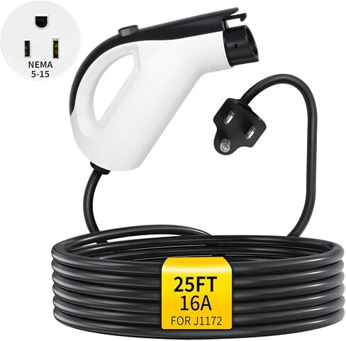 شاحن EV من المستوى 1 لسيارات J1772 EVs وPHEV، محمول SAE J1772 EVSE للشحن الاحتياطي للسفر والليل، 120 فولت NEMA 5-15، تصنيف 16 أمبير، 12 أمبير مستمر مع كابل 25 قدم، IP55 in Kuwait