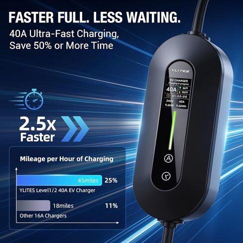 Level 2 for Tesla Charger，40AMP/9.6kW Adjustable Current，21FT Cable，NACS Connector，Fast Home Portable EV Charging Station，with NEMA 240V14-50 Plug&110V 5-15 Adapter，for Model X/Y/3/S/Cybertruck in Saudi Arabia
