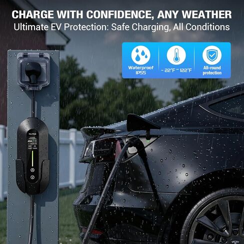 Level 2 for Tesla Charger，40AMP/9.6kW Adjustable Current，21FT Cable，NACS Connector，Fast Home Portable EV Charging Station，with NEMA 240V14-50 Plug&110V 5-15 Adapter，for Model X/Y/3/S/Cybertruck in Saudi Arabia