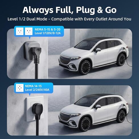 Level 2 for Tesla Charger，40AMP/9.6kW Adjustable Current，21FT Cable，NACS Connector，Fast Home Portable EV Charging Station，with NEMA 240V14-50 Plug&110V 5-15 Adapter，for Model X/Y/3/S/Cybertruck in Saudi Arabia