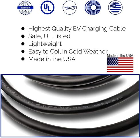 Inteset 25' 40A EV Charger J-1772 كابل استبدال التوصيل، سلك نهاية الشاحن العاري لسهولة استبدال الكابل الأصلي على أجهزة الشحن حتى 40 أمبير، صنع في الولايات المتحدة الأمريكية. in Kuwait