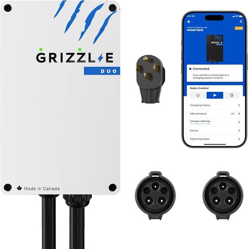 Grizzl-E Duo Connect 40A / 9.6 kW Level 2 EV Charger، UL تم اختباره واعتماده، علبة معدنية داخلية / خارجية محطة شحن حائط ذكية للسيارة الكهربائية، NEMA 14-50، J1772-J1772، أسود in Kuwait