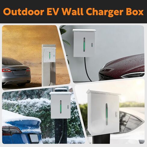 EV Charger Cover for Tesla Universal Wall Charger, EV Charger Box for Outdoor, Features Two Sizes of Cable Entry Ports for Various Charger Types, Waterproof and Dustproof, 23.6 x 16.9 x 8.3'' in Saudi Arabia