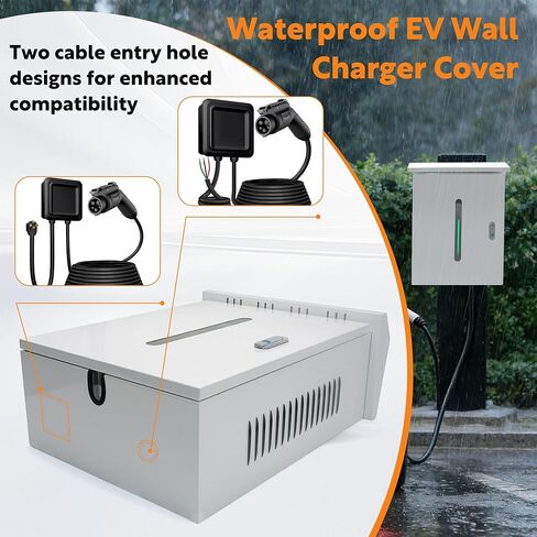 EV Charger Cover for Tesla Universal Wall Charger, EV Charger Box for Outdoor, Features Two Sizes of Cable Entry Ports for Various Charger Types, Waterproof and Dustproof, 23.6 x 16.9 x 8.3'' in Saudi Arabia