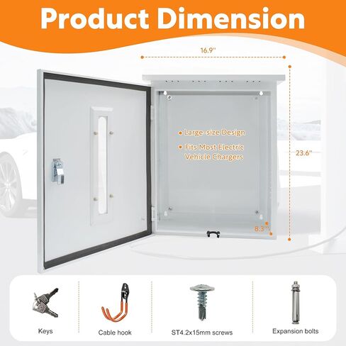 EV Charger Cover for Tesla Universal Wall Charger, EV Charger Box for Outdoor, Features Two Sizes of Cable Entry Ports for Various Charger Types, Waterproof and Dustproof, 23.6 x 16.9 x 8.3'' in Saudi Arabia