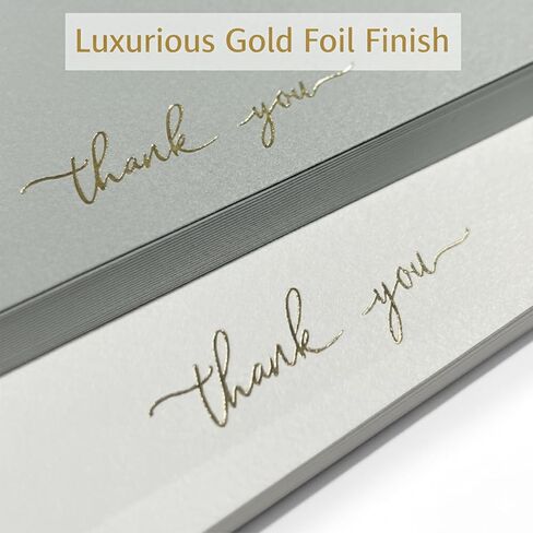 Thank You Note Cards with Envelopes – 50 Pack – 25 Dark Green & 25 Light Green Flat Cards – 50 Gold Foil Stickers Included – Bulk Set for Wedding, Graduation, Baby Shower, Business in Saudi Arabia