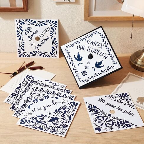Gersoniel 14 Pcs Mexico USA Graduation Cap Topper Sticker Grad Gift Latino Inspired Grad Cap Topper Card Stock for Mexican Graduation Hat Accessories Supplies(Blue, White,Talavera) in Kuwait