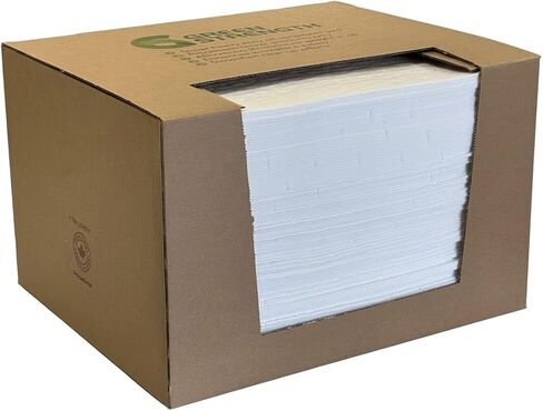 GreenStrength Oil Spill Absorbent Pads (100-Pack) 16"x18" Heavy Duty Hydrophobic Oil-Only - High Absorbency, Floats on Water - Ideal for Garage, Shop, Marine & Industrial Leaks, Made in Canada in Kuwait