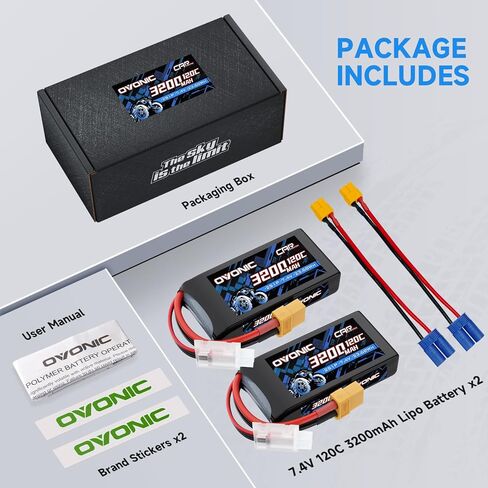 بطارية ليبو OVONIC 2S 7.4 فولت 3200 مللي أمبير في الساعة 120C مع موصل XT60 إلى EC5 لسيارة RC والشاحنات والمركبات والقارب بدون طيار والطائرة الرباعية والمروحية FPV نماذج هواية السباق Pro Truck Boat Jet Basher 2 بطاريات in Kuwait