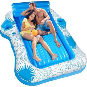 Inflatable Pool Lounger Float for Adults - JIANYHW X-Large Beach Sun Tan Tub Pool Lounge Raft Sunbathing Pool Floaties with 2 Food/Drink Holder, Blow Up Tanning Pool Bed Floating Mat in Saudi Arabia