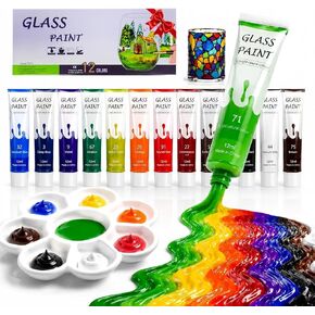 Acrylic Glass Paint Kit Transparent Stained Glass Paint for Wine Glass Window Ceramic Bottle Non-Toxic Waterproof Acrylic Enamel Painting Set for Adults Beginners(12 Colors / 5.04 Oz) in Saudi Arabia