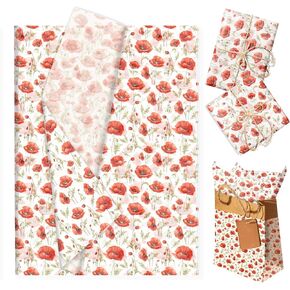 100 Sheets Watercolor Red Poppy Flower Tissue Paper, Wild Red Petals Black Stamens Blossom Art Wrapping Tissue Paper, 20 × 14 Inch Decorative Tissue Paper for Birthday Party, Wedding, Bridal Shower in Saudi Arabia
