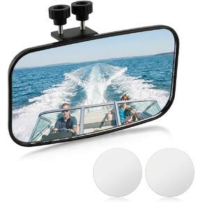Universal Boat Rear View Mirror, 8" x 4.5" Square Boat Mirrors with Round Boat glass and Locking Knob, 360° Adjustable Wide-Angle Marine Mirror for water skis, pontoon boats, water skiing in Saudi Arabia