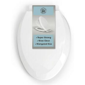 Renovators Supply Manufacturing Black Plastic Soft Close Elongated Toilet Seat Quiet-Close Lid, Contoured Seat Easy to Install and Clean, Grip-Tight Bumpers with Adjustable Mounting Hardware in Kuwait