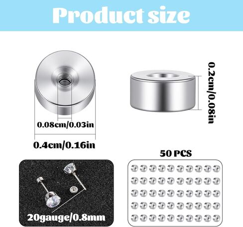 50 Pcs Flat Back Replacement for Earrings Screw Silver Flat Earring Backs Stainless Steel Earring Backs Locking for Women Men Earrings Studs Dainty Push Pin Cartilage (Silver) in Kuwait
