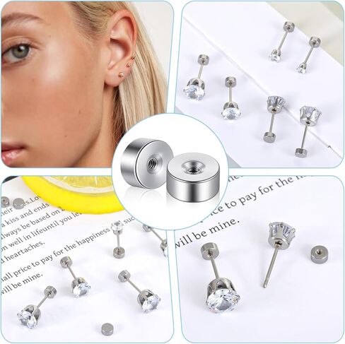 50 Pcs Flat Back Replacement for Earrings Screw Silver Flat Earring Backs Stainless Steel Earring Backs Locking for Women Men Earrings Studs Dainty Push Pin Cartilage (Silver) in Kuwait