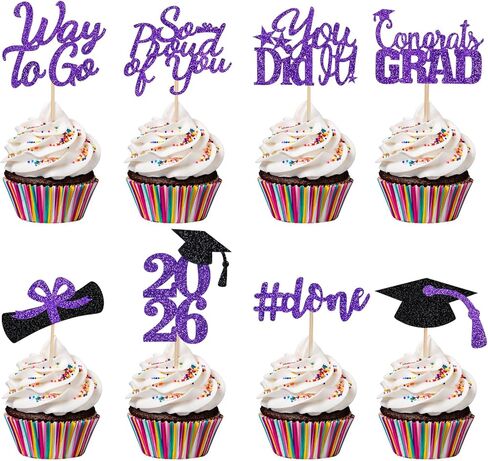 32Pcs Graduation Cupcake Toppers 2026 Red and Blue, Class of 2026 Graduation Cupcake Toppers 2026 Congrats Graduation Cap Diploma Cupcake Picks for 2026 Graduation Party Cake Decorations Red and Blue in Kuwait