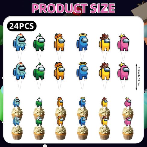 25Pcs Among Game Birthday Party Supplies Pack Includes 1 Cake Topper 24 Cupcake Toppers for Among Game Party Supplies in Saudi Arabia