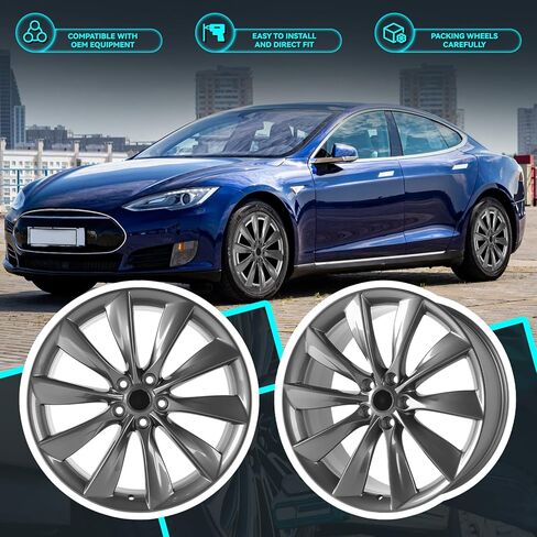New 21Inch 21x8.5 inch Charcoal Aluminum Alloy Wheel Rims Fit for Tesla Model S 2012 2013 2014 2015 2016 2017, OEM Design Replacement Rim, 98727 6005868 in Saudi Arabia