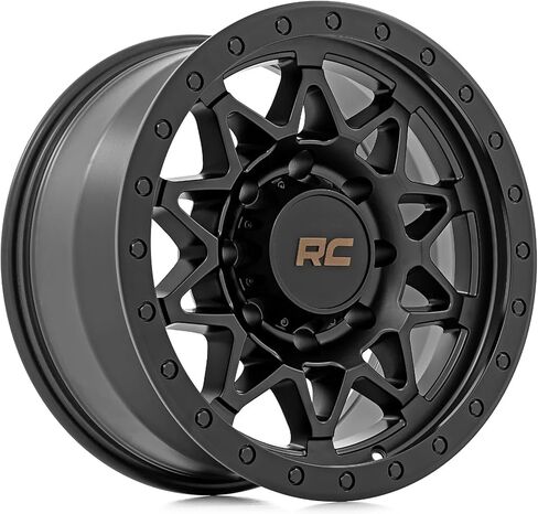 Rough Country 78 Series Aluminum Wheel with Simulated Beadlock - 18x9, 8x170mm Bolt Pattern, +0mm Offset, Rugged 10-Spoke Design, Semi Gloss Black in Kuwait