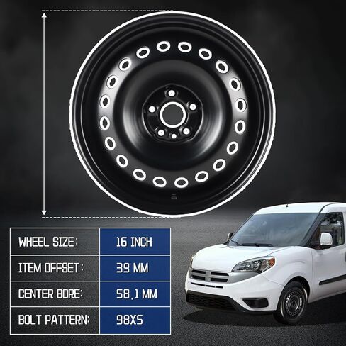 New Replacement Rim 16x6.5 inch 16"x6.5" Wheel Rims Fit for 2015 2016 2017 2018 2019 2020 2021 2022 Dodge Promaster City, Painted Black Wheel Rim OE Direct Replacement Rims in Saudi Arabia