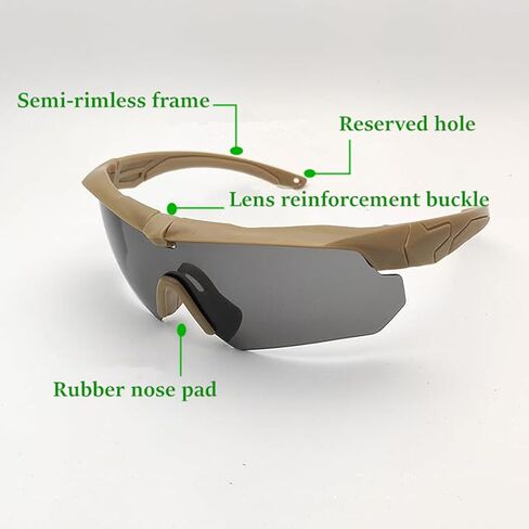 Tactical Eyewear Anti Fog with 3 Interchangeable Lenses Outdoor Unisex Shooting Glasses (Black Frame,Khaki Frame) in Saudi Arabia