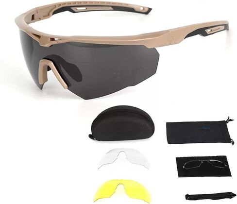 Tactical Eyewear Anti Fog with 3 Interchangeable Lenses Outdoor Unisex Shooting Glasses (Black Frame,Khaki Frame) in Saudi Arabia