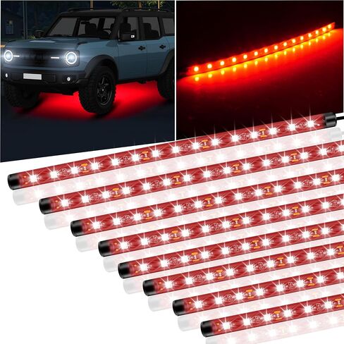 8 Pcs Car Led Light Strip IP67 Waterproof 11" Flexible Led Lights Underglow 12V for Car Motorcycle Boat Golf Cart Interior Exterior Decoration - Green, Blue, Red, White in Saudi Arabia