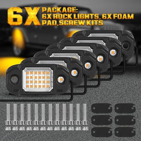 6Pods Yellow Rock Lights 24 LEDs Chips Neon Trail Rig Lamp Underglow LED Lighting Systems for Cars Trucks SUV ATV UTV in Saudi Arabia