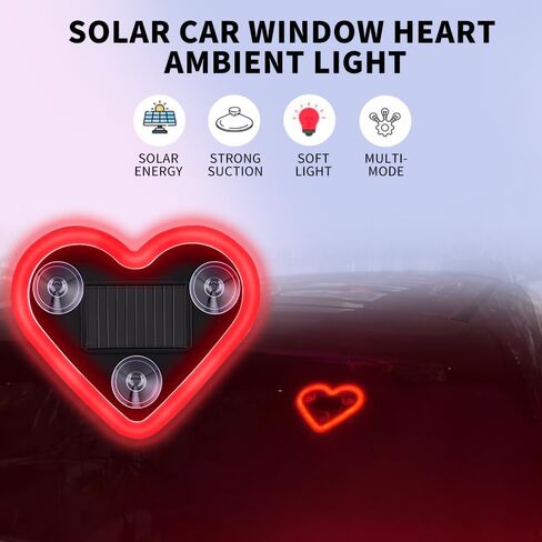 أدى ضوء القلب الشمسية لأضواء نافذة السيارة الداخلية النيون الإضاءة المحيطة اكسسوارات السيارات للنساء فتاة جرلي لطيف ديكور التبعي، مستشعر اهتزاز الضوء الذكي، أحمر، 2 حزمة in Kuwait