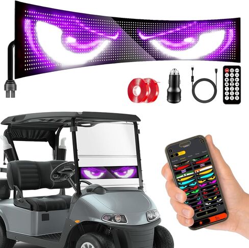 35.35 بوصة × 7.56 بوصة علامة LED قابلة للبرمجة على شكل عيون عربة الجولف للزجاج الأمامي، التطبيق وجهاز التحكم عن بعد، نصوص/صور/رسوم متحركة DIY، ديكورات الهالوين لعربة الجولف/المركبة/الشاحنة in Kuwait