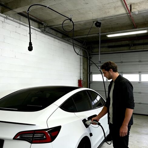 EV Charger Cable Retractor, Retractable Cord Reel Sliding Ceiling Cableway, EV Charging Cable Holder for Universal EVs All Level 2 Chargers, Ceiling or Wall Mount in Saudi Arabia