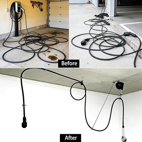EV Charger Cable Retractor, Retractable Cord Reel Sliding Ceiling Cableway, EV Charging Cable Holder for Universal EVs All Level 2 Chargers, Ceiling or Wall Mount in Saudi Arabia