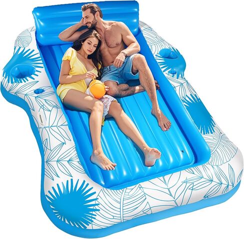 Inflatable Pool Lounger Float for Adults - JIANYHW X-Large Beach Sun Tan Tub Pool Lounge Raft Sunbathing Pool Floaties with 2 Food/Drink Holder, Blow Up Tanning Pool Bed Floating Mat in Saudi Arabia