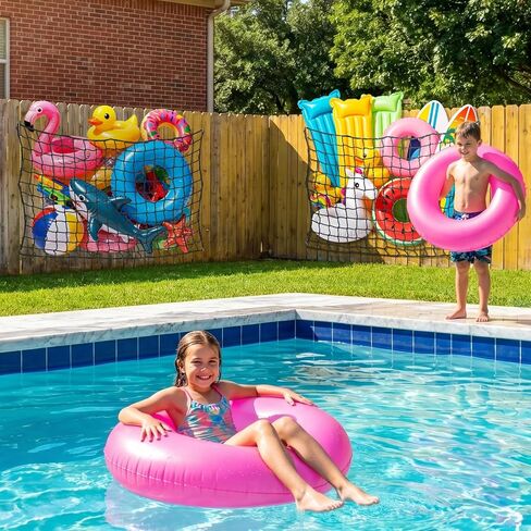 TREWAVE 2 Pack Pool Float Storage Net, 71"x47" Extra Large Elastic Mesh Fence Net with 20 Hooks & 4 Elastic Cords, Hanging Pool Toy Storage Organizer for Inflatables, Rafts and Balls in Saudi Arabia