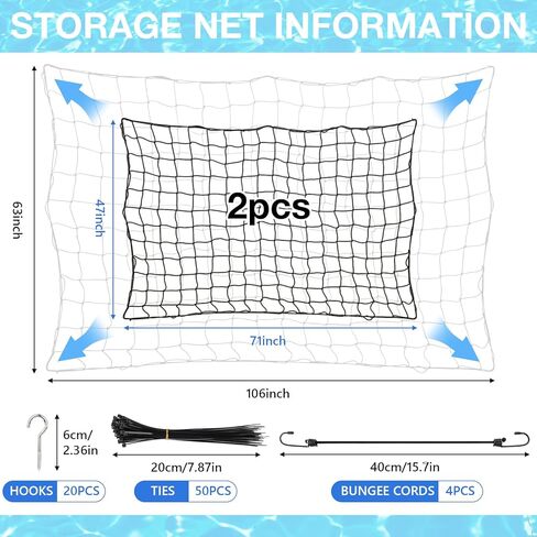 TREWAVE 2 Pack Pool Float Storage Net, 71"x47" Extra Large Elastic Mesh Fence Net with 20 Hooks & 4 Elastic Cords, Hanging Pool Toy Storage Organizer for Inflatables, Rafts and Balls in Saudi Arabia
