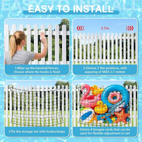 TREWAVE 2 Pack Pool Float Storage Net, 71"x47" Extra Large Elastic Mesh Fence Net with 20 Hooks & 4 Elastic Cords, Hanging Pool Toy Storage Organizer for Inflatables, Rafts and Balls in Saudi Arabia