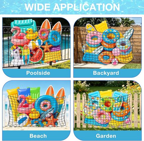 TREWAVE 2 Pack Pool Float Storage Net, 71"x47" Extra Large Elastic Mesh Fence Net with 20 Hooks & 4 Elastic Cords, Hanging Pool Toy Storage Organizer for Inflatables, Rafts and Balls in Saudi Arabia